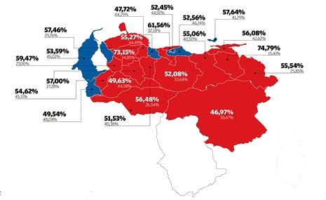 En rouge, les chavistes; en bleu l'opposition