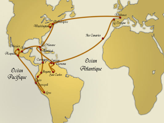 Itinéraire de l'expédition de Humboldt et Bonpland en Amérique équinoxiale
