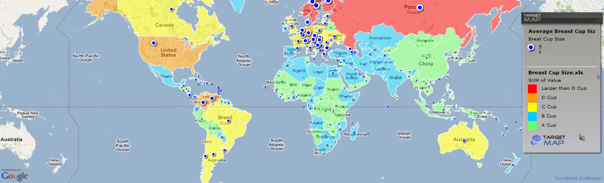 Carte mondiale de la grandeur des seins