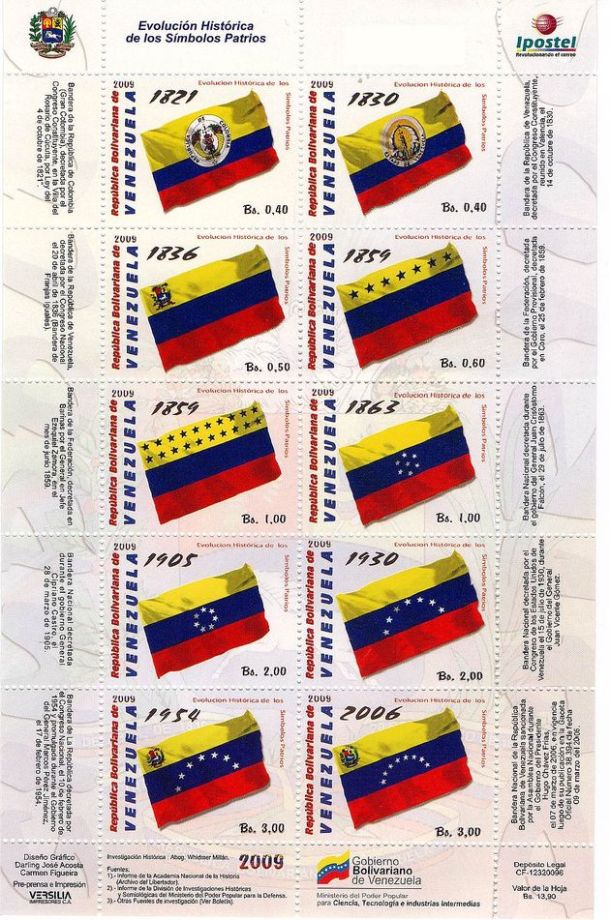 timbres - drapeaux du Venezuela (1821-2006)
