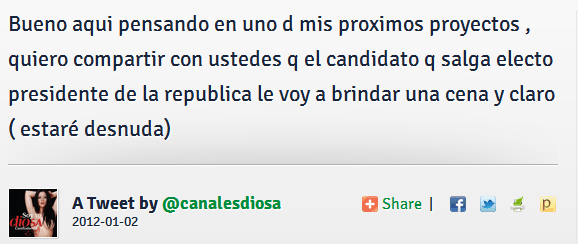 Tweet de Diosa Canales