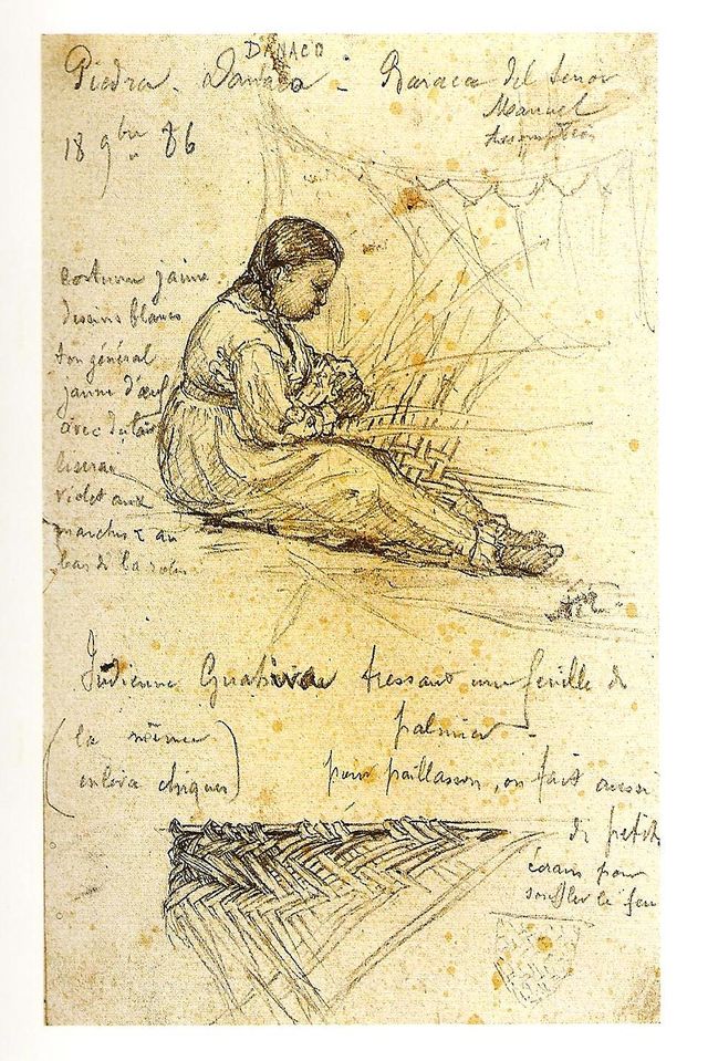 Indienne guahiba tressant des feuilles de palmier