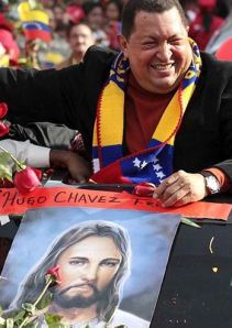 Hugo Chavez avec affiche du Christ